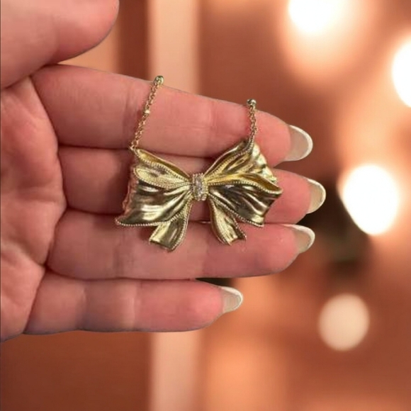 Kendra Scott ×LoveShackFancy Gold Bow With Crystal Necklace Limited New - Picture 9 of 9
